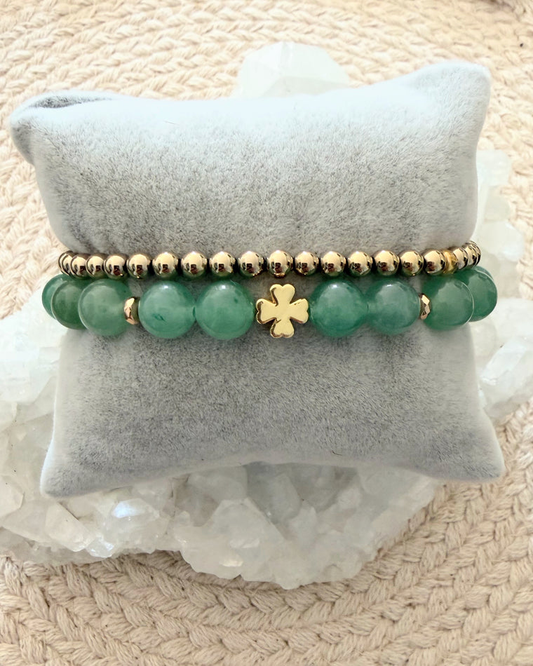 Aventurine with Four Leaf Clover + Hematite (Set)