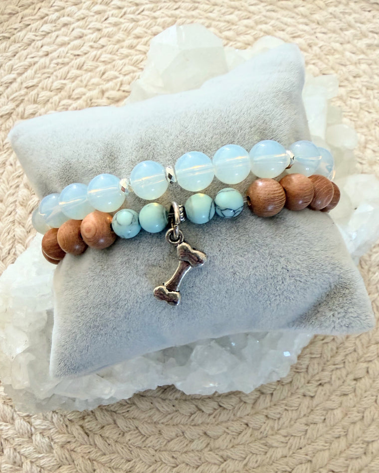 Opalite + Rosewood with Howlite and Bone Charm (Set)