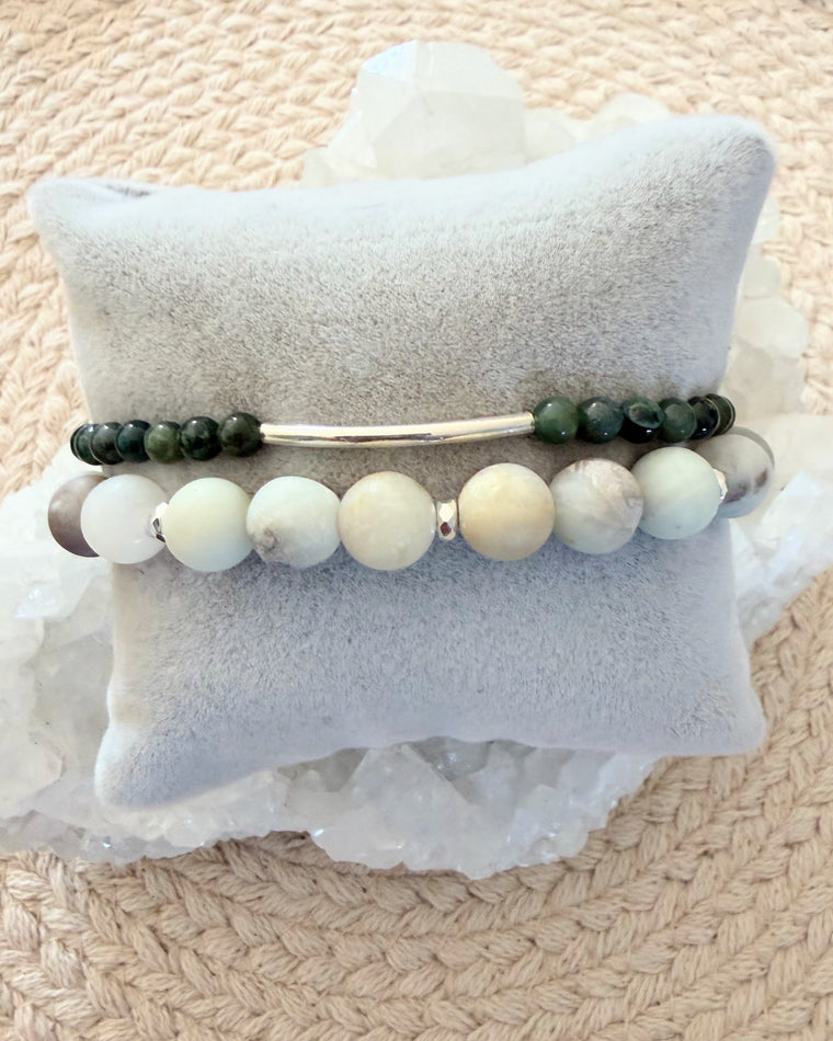 Amazonite + Moss Agate with Sterling Silver (Set)
