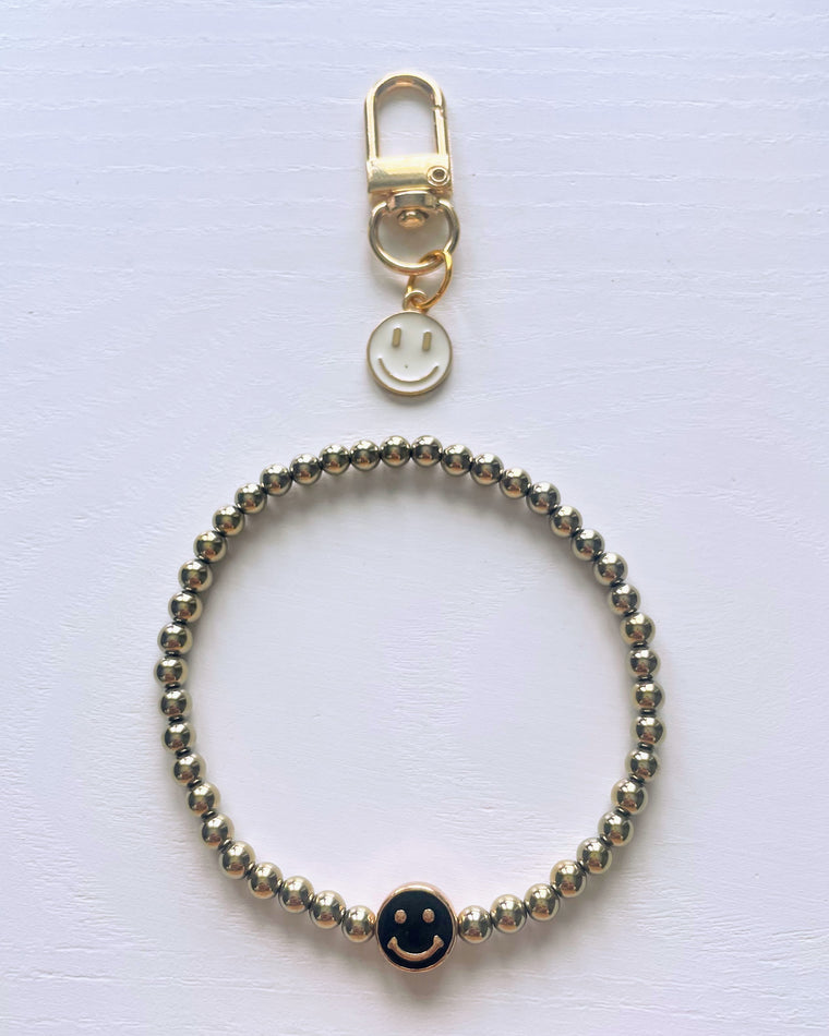 Hematite Bracelet with Smile Bead and Keycharm (A)