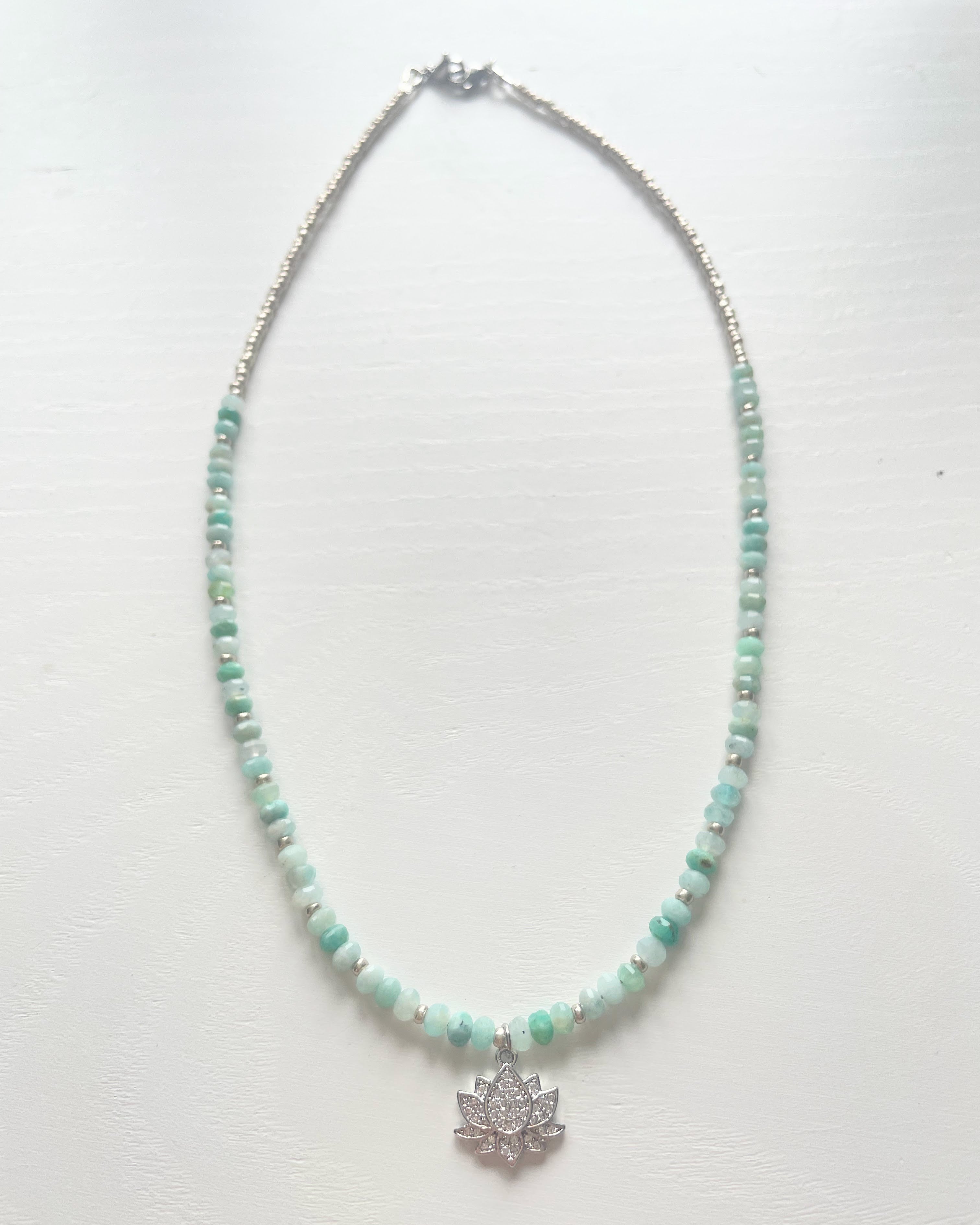 Amazonite with Pave Lotus Flower Charm