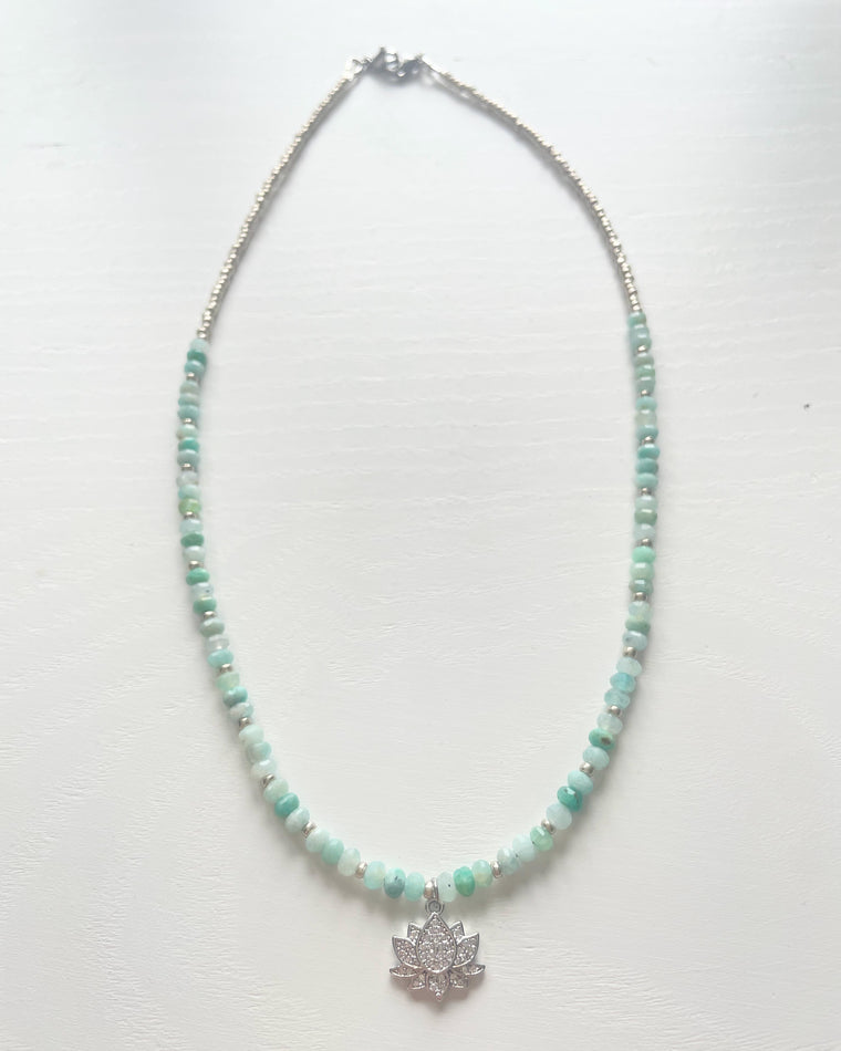 Amazonite with Pave Lotus Flower Charm