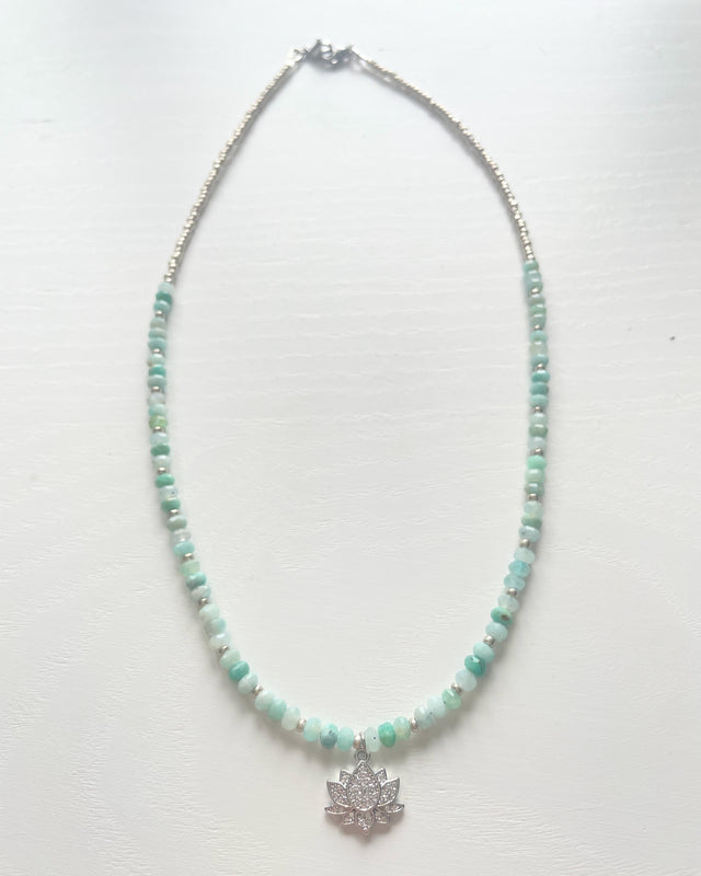 Amazonite with Pave Lotus Flower Charm