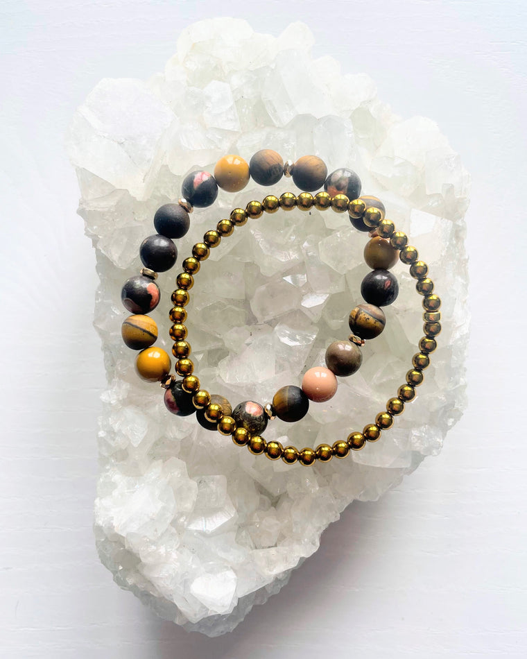 Tigers Eye, Mookaite, Plum Jasper + Hematite (Set)