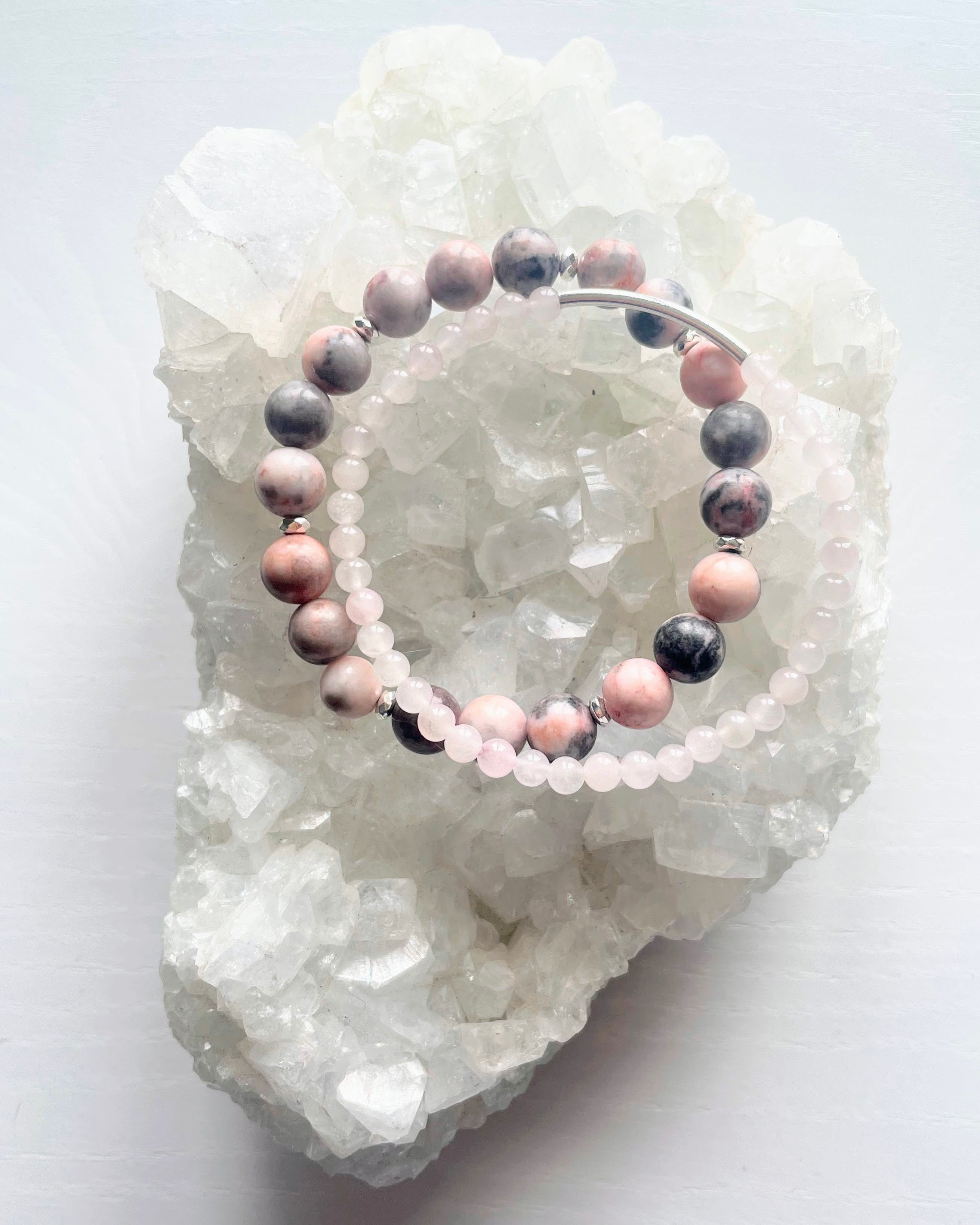 Pink Zebra Jasper + Rose Quartz + Sterling Silver (Set)