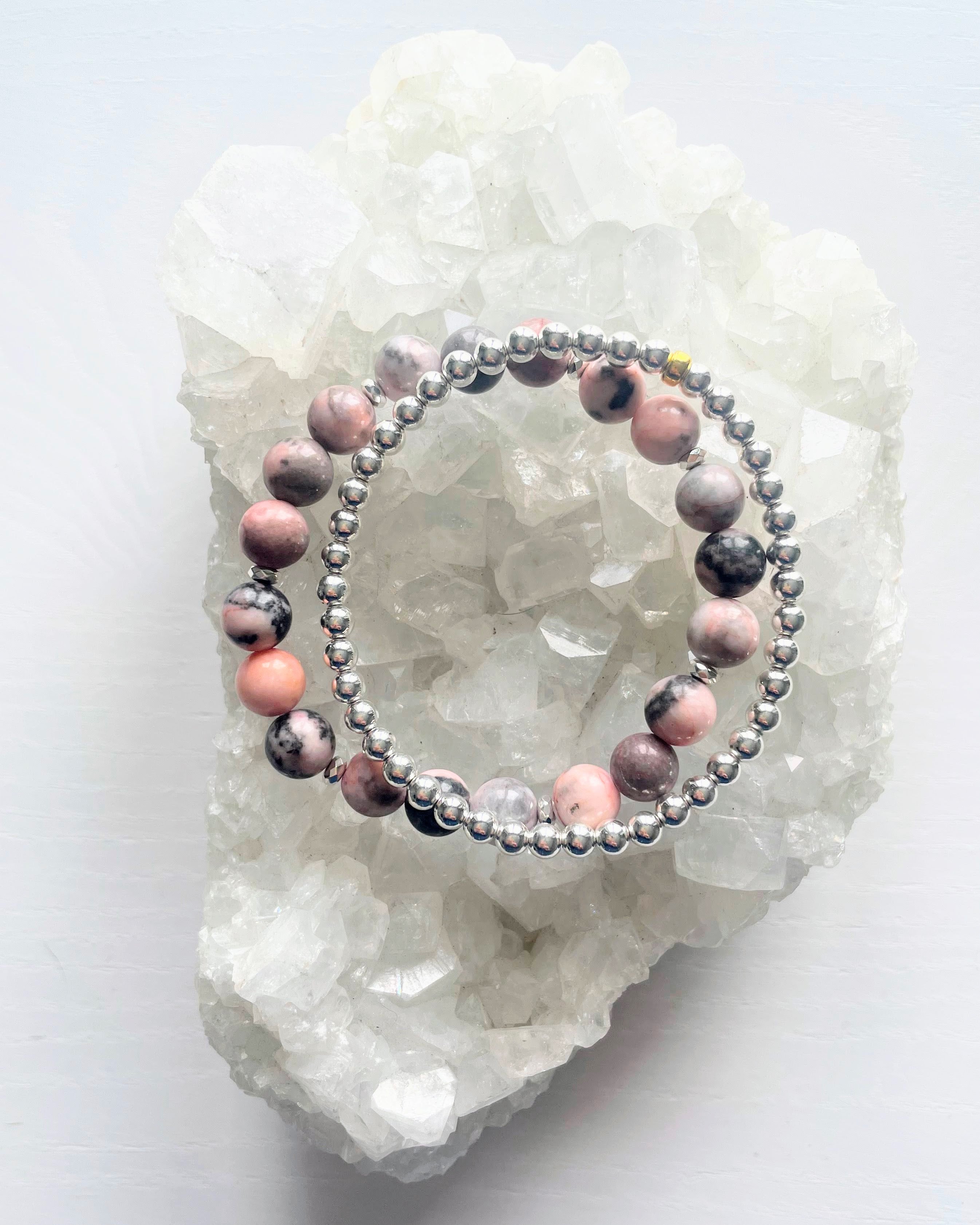 Pink Zebra Jasper + Hematite (Set)