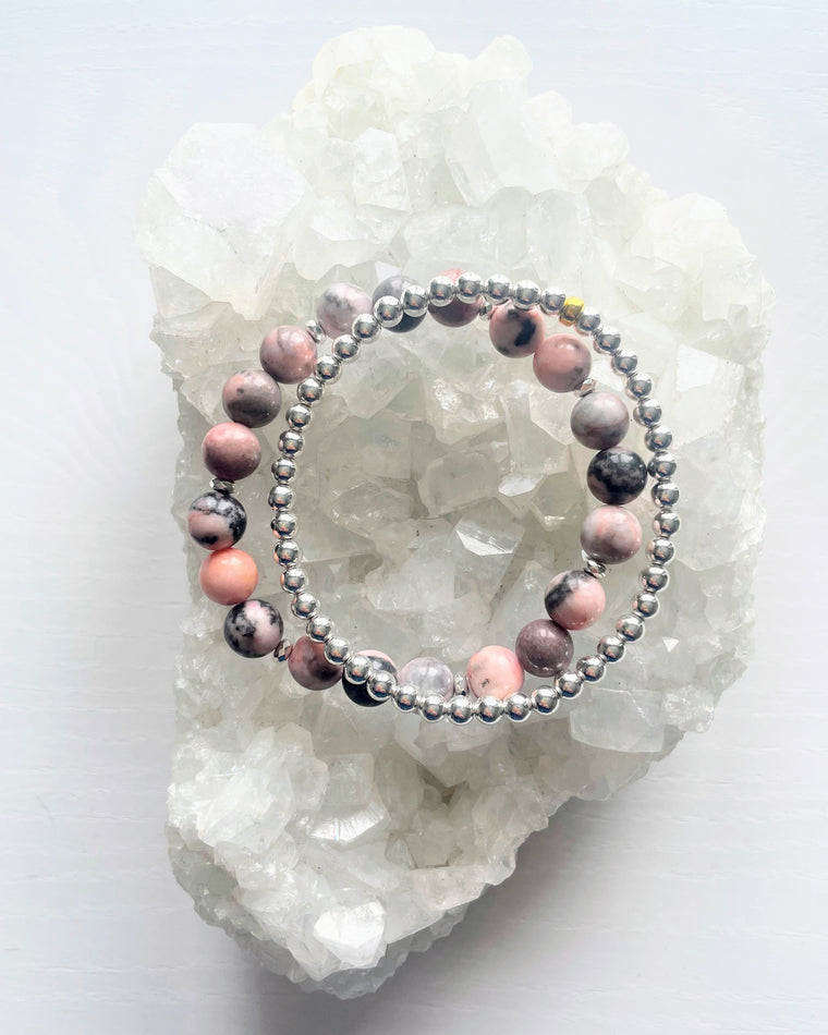 Pink Zebra Jasper + Hematite (Set)