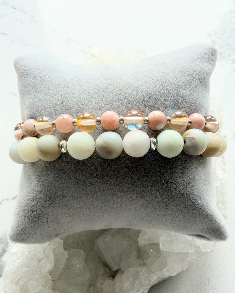 Amazonite + Sunstone, Champagne Aura Quartz (Set)