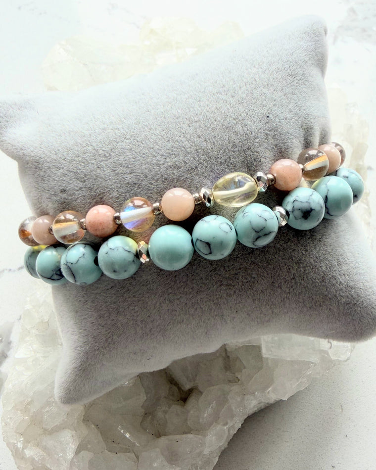 Blue Howlite + Sunstone, Champagne Aura Quartz, Citrine  (Set)