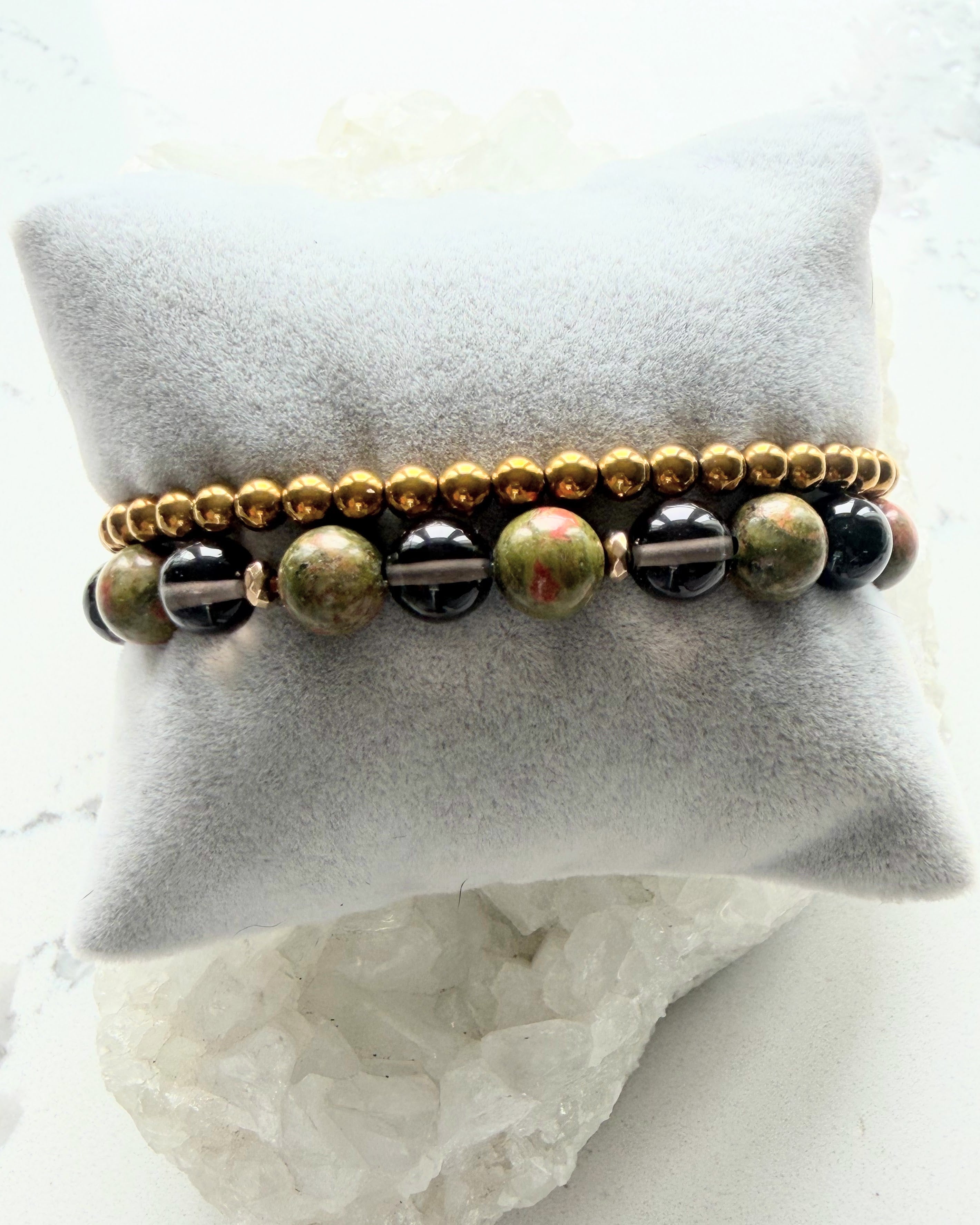 Unakite, Smoky Quartz, Obsidian + Hematite (Set)