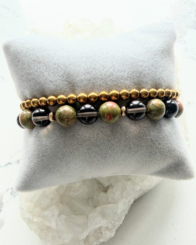 Unakite, Smoky Quartz, Obsidian + Hematite (Set)