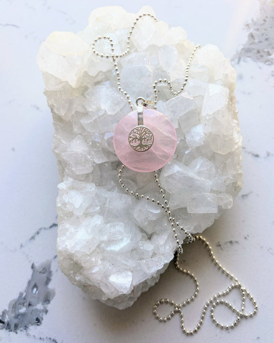 Rose Quartz Tree Of Life Pendant