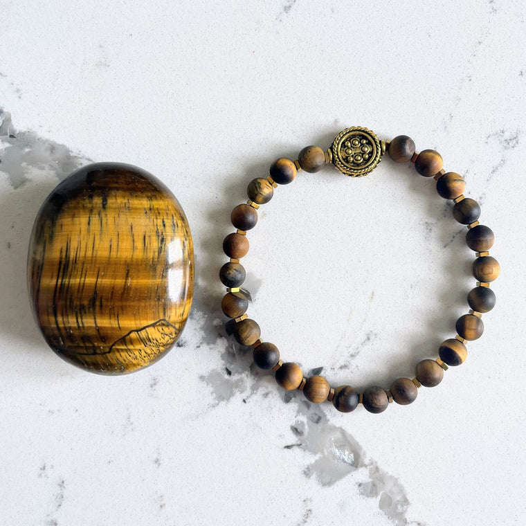 Be You, Bravely Bundle: Tigers Eye Bracelet + Crystal Palm Stone