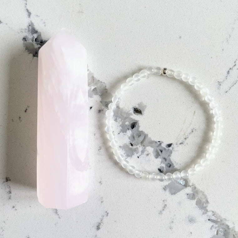 Radiate Love Bundle: Selenite Bracelet + Pink Calcite Crystal Point