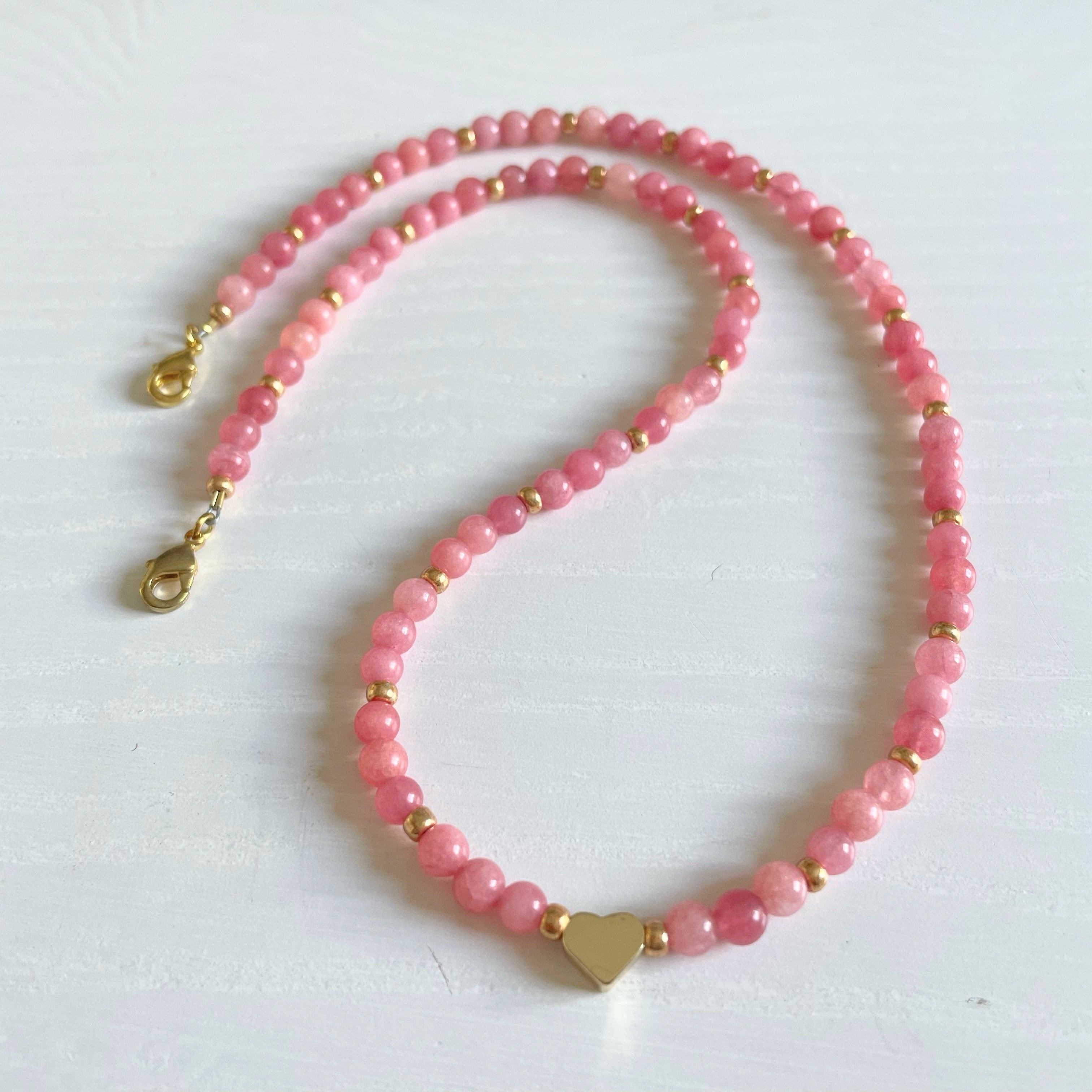 Heartfelt Calm: Pink Jade (Clavicle) Necklace