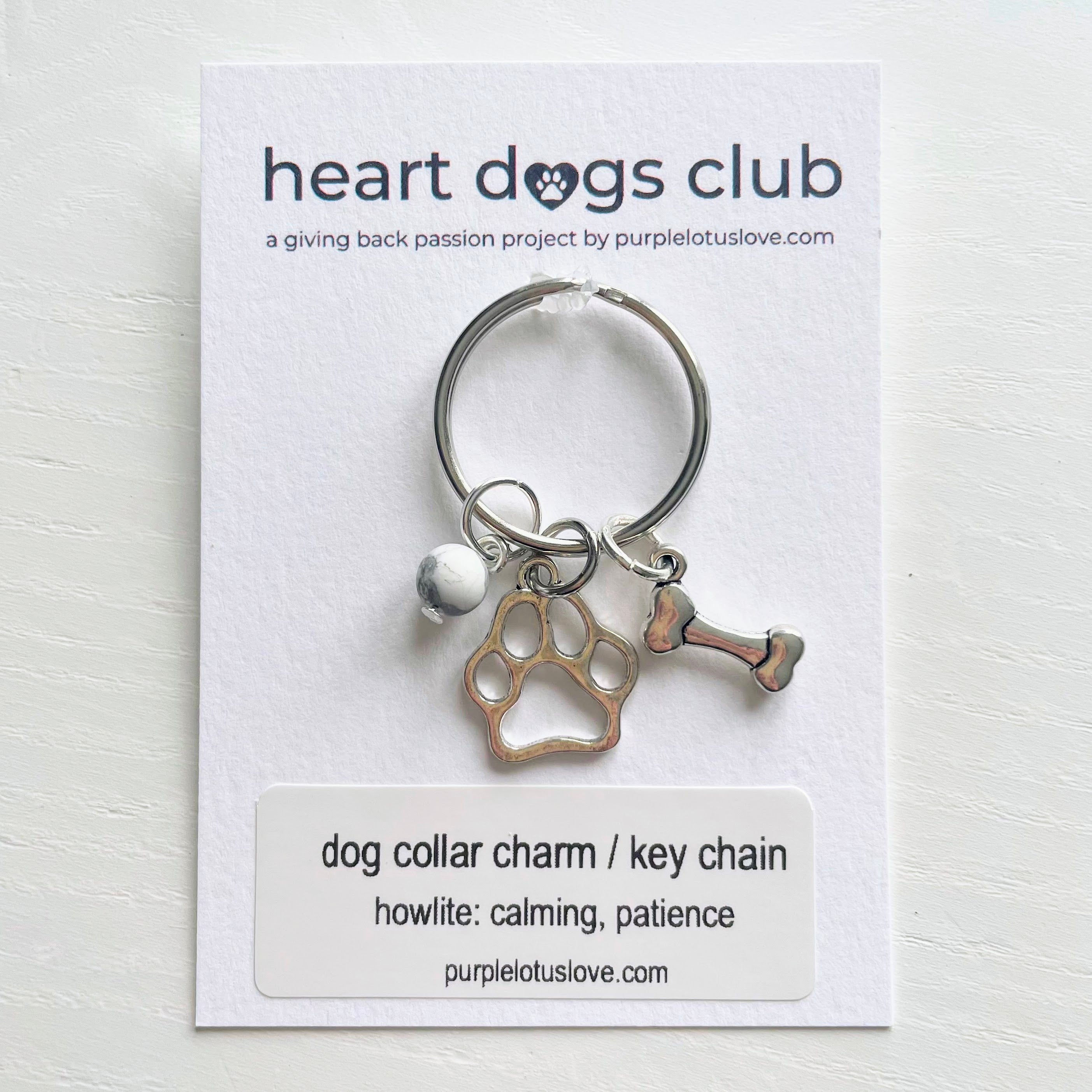 Dog Lover Collar Charm / Keychain: White Howlite