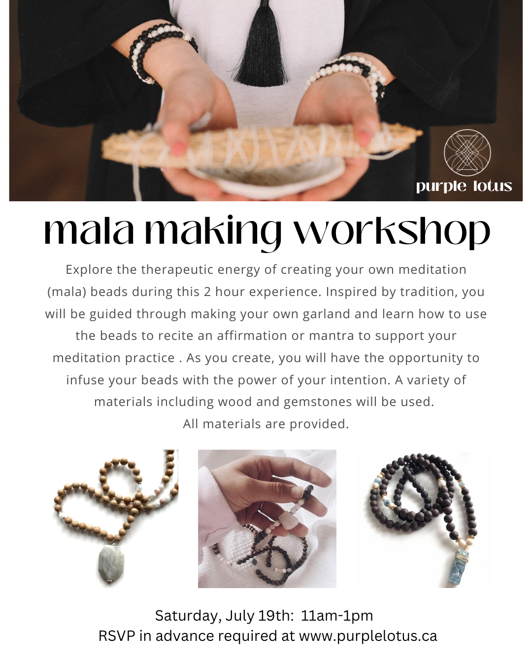 Intro to Mala Making, Tranquility Trails Farm, Pickering - Saturday July 19th, 11am-1pm