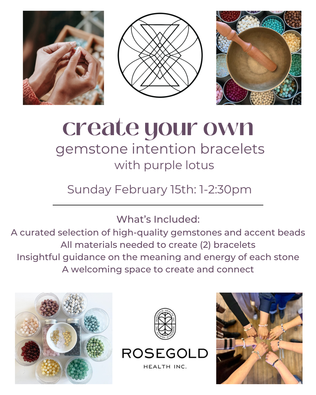 Gemstone Intention Bracelets Workshop, Rosegold Health Inc, Aurora - Sunday, February 15th, 1-2:30pm