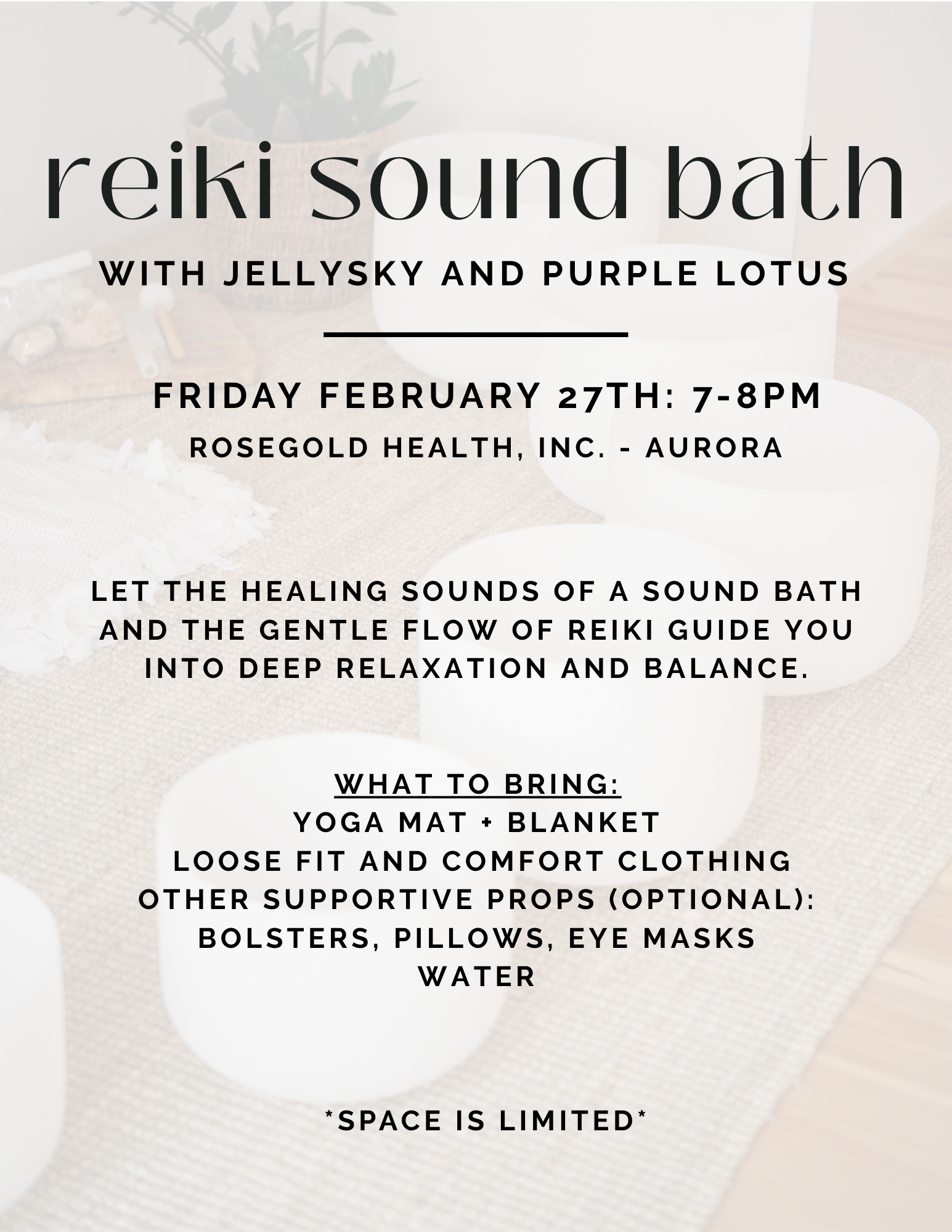 Reiki Soundbath, Rosegold Health Inc, Aurora - Friday, February 27th, 7-8pm
